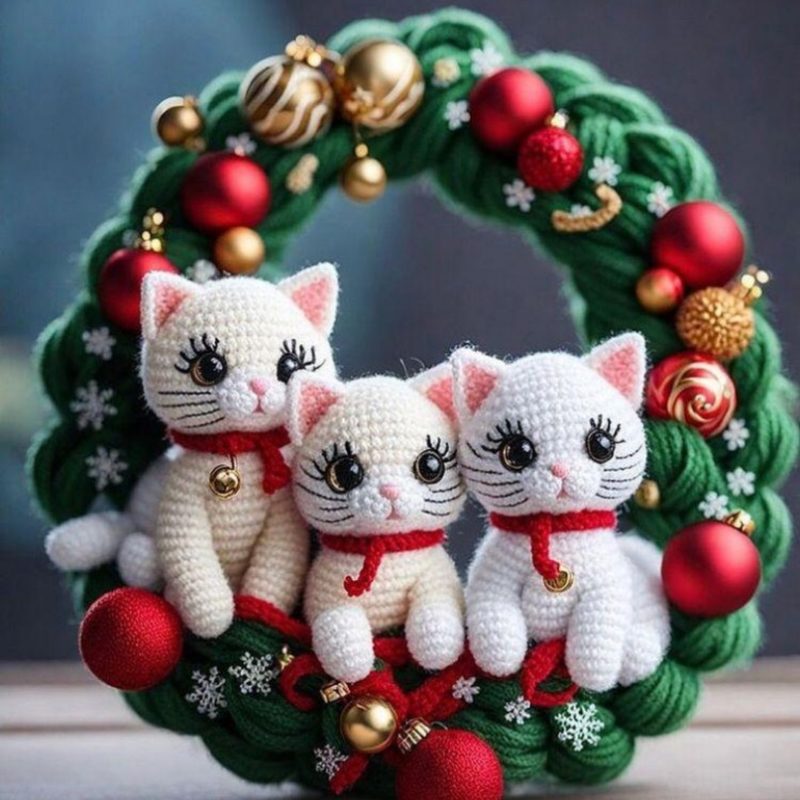 Рождественские котята крючком схема вязания с описанием
