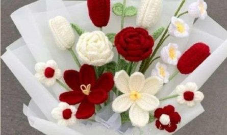 Букет цветов крючком схемы вязания каждого цветка пошагово